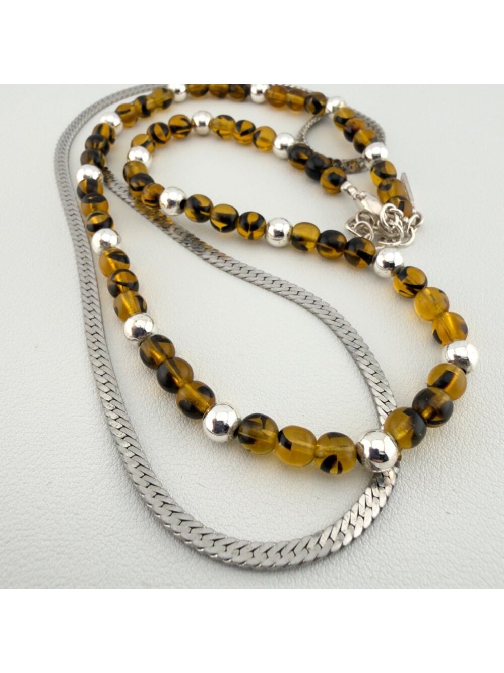 Vintage Napier Monet Necklace Set Beaded Silver Tone Rootbeer Classic Dainty